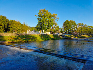 Vistula river in the tourist town Wisla, Poland