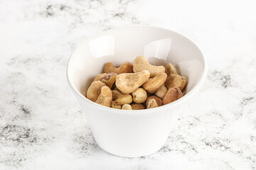 Cashew nuts heap in the bowl