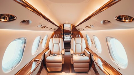 a luxury lifestyle scene focused on luxury private jet, Cinematic style, text copy space