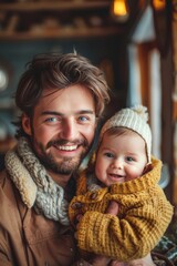 Obraz premium Happy little kid in the arms of a young man