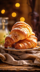 Fresh croissants bask in a cozy, golden ambiance.