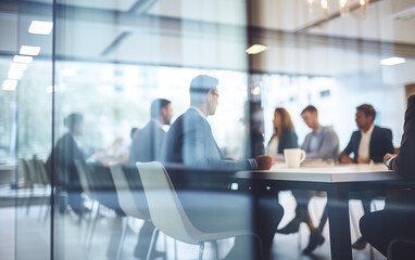business meeting - out of focus behind glass wall - office work illustration.