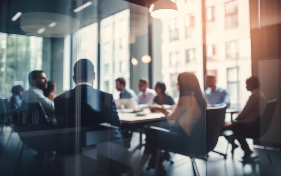 business meeting - out of focus behind glass wall - office work illustration.