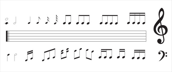 Music notes vector illustration. Music note icon set - obrazy, fototapety, plakaty