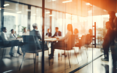 Fototapeta premium business meeting - out of focus behind glass wall - office work illustration.
