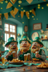 3 male characters celebrating saint patrick day