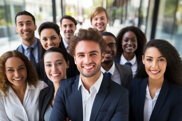Fototapeta premium Smiling business person group. Diverse team. Fictional person. Generate Ai