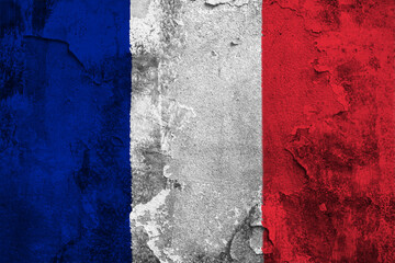 French Republic Flag Cracked Concrete Wall Textured Background
