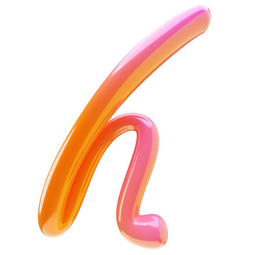 3D Glossy Plastic style lowercase letter h, character isolated in pink, orange colors