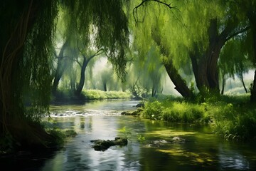 Whispering Willow Wonders Tranquil Riverbank Ben