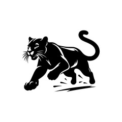Black silhouette of a puma isolated on a white background. Vector logo of a jaguar. 