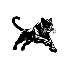 Black silhouette of a puma isolated on a white background. Vector logo of a jaguar. 