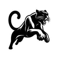Black silhouette of a puma isolated on a white background. Vector logo of a jaguar. 