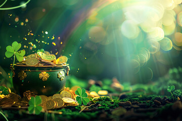 st patricks day, st patrick background, pot of gold coins