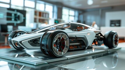 Mechanical engineers design models of future electric cars.