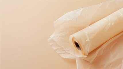 Unrolled sheer tissue paper on a beige backdrop with soft textures