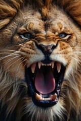 Close-up angry lion roar