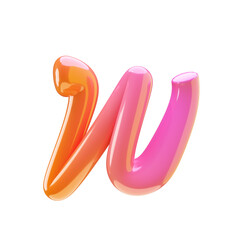 3D Glossy Plastic style lowercase letter w, character isolated in pink, orange colors