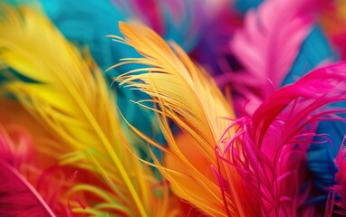 A colorful feathery display with a rainbow of colors
