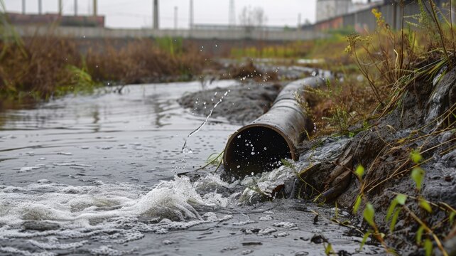 Water at the mouth of the wastewater pipe from the factory.