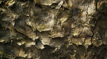 A close-up of the cracked surface of a tree trunk. The cracks are caused by the tree's growth and the drying out of the wood.