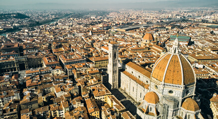 Fototapeta na wymiar Aerial view of Santa Maria del Fiore Cathedral in Florence, Italy. High quality photo