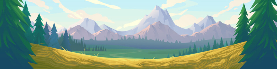 Mountain landscape. Forest panorama. Flat style. - 751329494