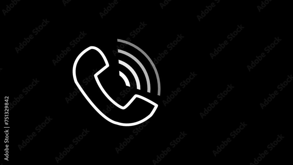 Poster white color simple telephone handset and radio wave animated icon. white radio waves icon animation 