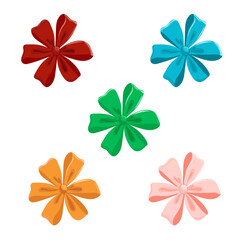 Obraz premium Gift bows made of ribbons. Festive decoration, packaging, sale invitation elements, birthday, Valentine's Day or wedding decoration. A symbol of a surprise gift for the anniversary of the holiday