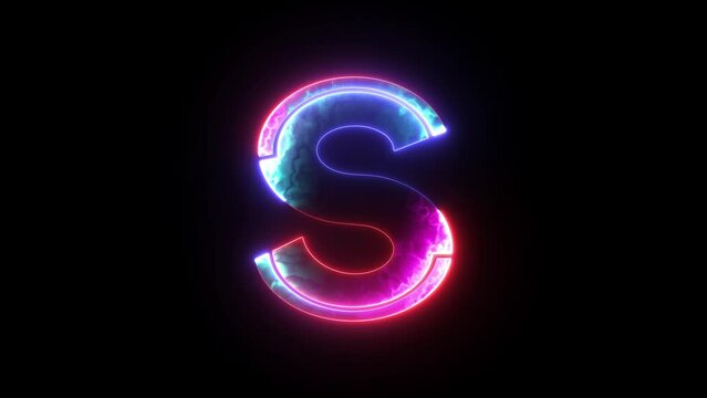 Glowing neon blue and purple alphabet "S" icon. Glowing alphabet S icon, glowing letter, Educational concept with neon letter