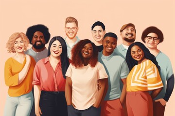 Multicultural group of plus-size people on pastel background
