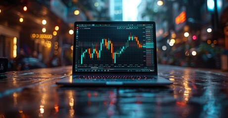 computer screen with trading chart or stock market - obrazy, fototapety, plakaty