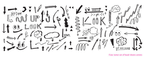Fototapeta na wymiar hand-drawn arrows, Cute doodle arrows for graphic and web design