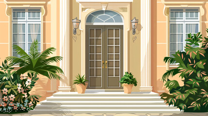 Fototapeta na wymiar House Entrance Exterior Vector Illustration
