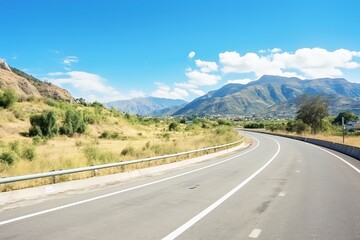 Fototapeta premium Asphalt highway and skyline with modern buildings at a sunny day