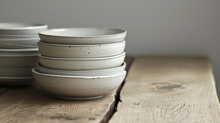 Sleek ceramic bowl set on a wooden surface, blending modern design with rustic charm, perfect for a contemporary kitchen
