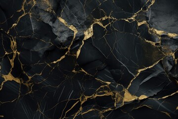 Black Marble With Golden Veins, Black Marbel natural pattern for background, abstract black white and gold, black and yellow marble, high gloss marble stone texture of digital tiles design. - obrazy, fototapety, plakaty