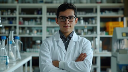 Fototapeta na wymiar Portrait of a scientist in a white lab coat