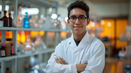 Portrait of a scientist in a white lab coat