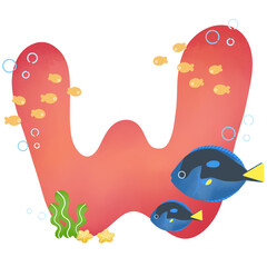 Letter W for children's teaching. An alphabet for decoration.