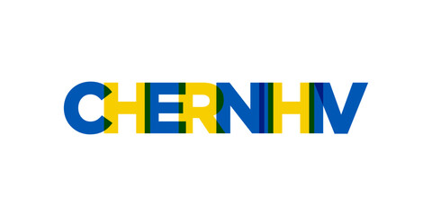 Chernihiv in the Ukraine emblem. The design features a geometric style, vector illustration with bold typography in a modern font. The graphic slogan lettering.