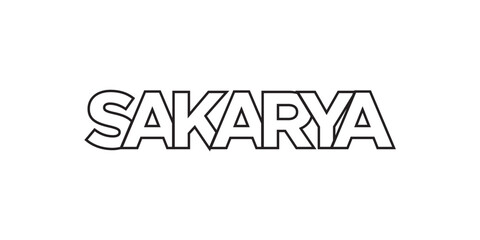 Sakarya in the Turkey emblem. The design features a geometric style, vector illustration with bold typography in a modern font. The graphic slogan lettering.