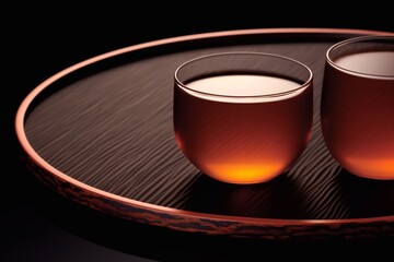A glass cup with tea on a tea board