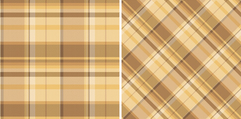 Pattern vector texture of plaid seamless fabric with a check tartan textile background. Set in coffee colors in fashion outfits for women.