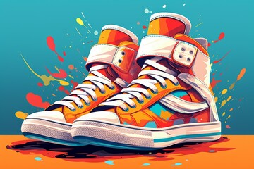 Sneakers illustration. Foot neon pair. Generate Ai