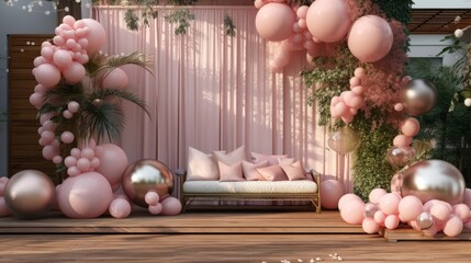 Graceful pink balloon adornments for a lively celebration.
