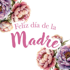 Fototapeta premium Vector watercolor banner with beautiful flowers framed for mother's day. Feliz dia de la madre