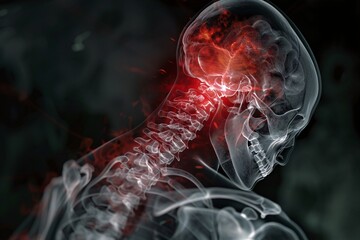 a skeleton with pain in the neck - obrazy, fototapety, plakaty