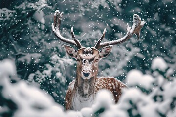 a deer with antlers in the snow