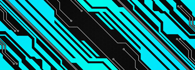 Abstract geometrical cyber tech metaverse digital web 3 horizontal dark banner design template blank with place for text . Geometrical cyan blue neon sci fi cyberpunk shapes interface hud hui